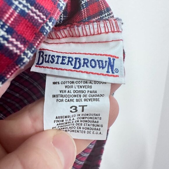 Vintage Buster Brown Red Plaid Bear Embroidered Jumper Dress Size 3T Christmas - Picture 3 of 3